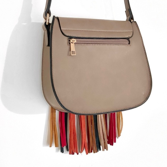 MELLOW WORLD Taupe/ Beige Multicolor Fringe Tassel Bag Small - Picture 4 of 8